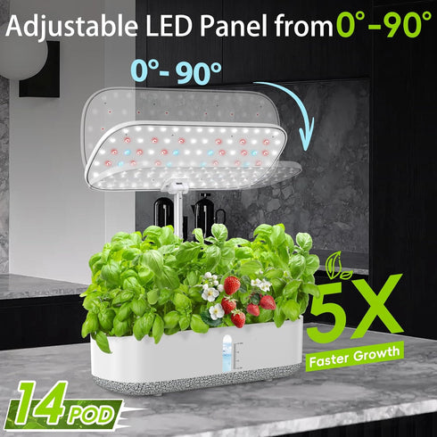 14 5L Large Hydroponics Growing System Pods, Indoor Herb Garden with LED Grow Light, Water Tank, Hydroponic Grow Kit