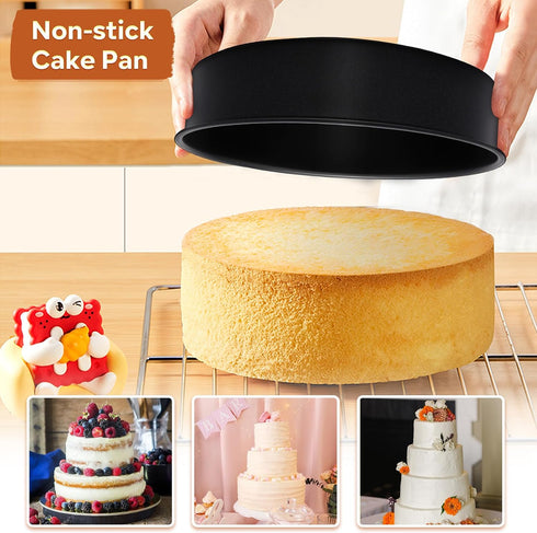 P&P CHEF Nonstick Cake Pan Set of 4 (4 + 6 + 8 + 9.5 Inch), Round Baking Pans for Layer Cake, Oven Safe