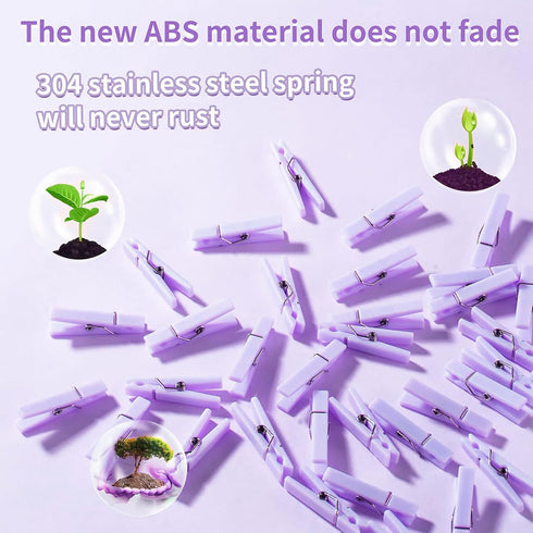 50 PCS Small Transparent Plastic Tool Paper Clips, Mini Clothespins for Party, 1.4 x 0.25 Inch (Purple)
