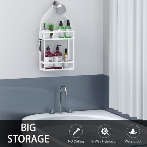 Meangood Shower Caddy 10.4" x 4.5" x 22.04", Hanging Organizer Over Shower Head for Shampoo, Conditioner with Hooks