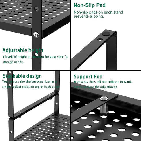 iPEGTOP Large Expandable Cabinet Storage Shelf Organizer Rack - Heavy Duty Stackable Steel Metal Spice Rack, Black - 1