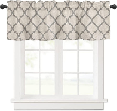 Hostline 42"x12" Valances Curtains for Living Room Farmhouse Burlap Texture Vintage Moroccan Semi Sheer Valance