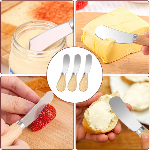IJPDDRXYN Set, Set 3, Cheese Spreader Knives Butter Knife Spreader of Stainless Steel with Wooden Handle for Soft