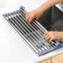 Over The Sink Dish Drying Rack - Roll Up Stainless Steel Kitchen Dish Rack, Foldable Dish Drainer, Gray
