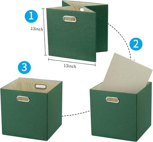 Grass Green Cube Storage Bins 11×11 Linen Foldable Box Set of 4, Large Capacity Collapsible Organization Basket for