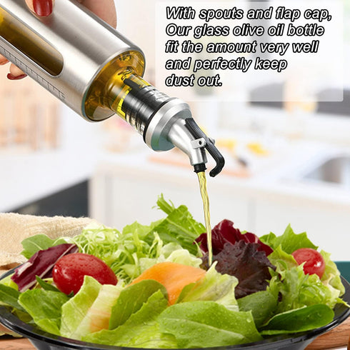 4 Pack 17oz/500 ml Set SINYWAY Oil Dispenser Bottle, Glass Olive Oil Dispenser Bottle with Shelf, Oil and Vinegar