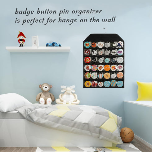 PACMAXI Wall Hanging Badge Button Pins Organizer Display Storage Stand for Up to 36 Pins (Black)