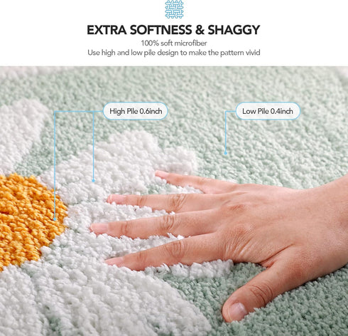 Green Bathroom Rug, Ultra Soft Microfiber Shaggy Mats, 17''x 25'', Extra Absorbent Non-Slip Bathroom Carpet