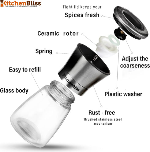 Professional Salt and Pepper Grinder – Premium Stainless Steel Shaker with Ceramic Spice Mill for Adjustable Coarseness
