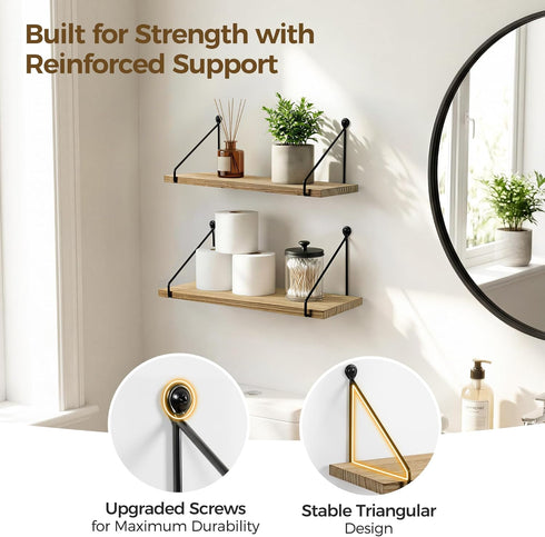 Set 2 Afuly Floating Wall Shelves Rustic Wall Mounted Hanging Shelf Farmhouse Wall Bookshelf for Bathroom Kitchen