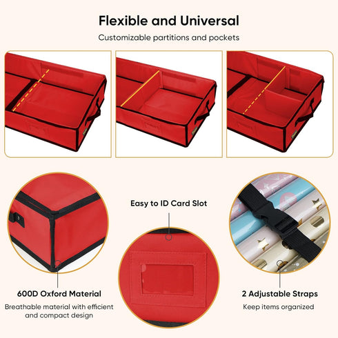 BALEINE Christmas Wrapping Paper Storage Organizer, 40" Durable 600D Oxford Fabric Bag with Pockets for Holiday