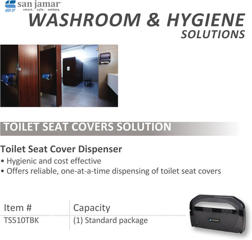 San Jamar TS510TBK Toilet Seat Cover Dispenser, Black Pearl