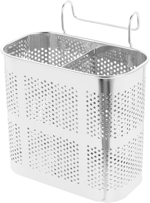 UPKOCH Stainless Steel Utensil Silverware Holder, Organizer Drying Rack Basket with Hooks, Chopstick Holder for
