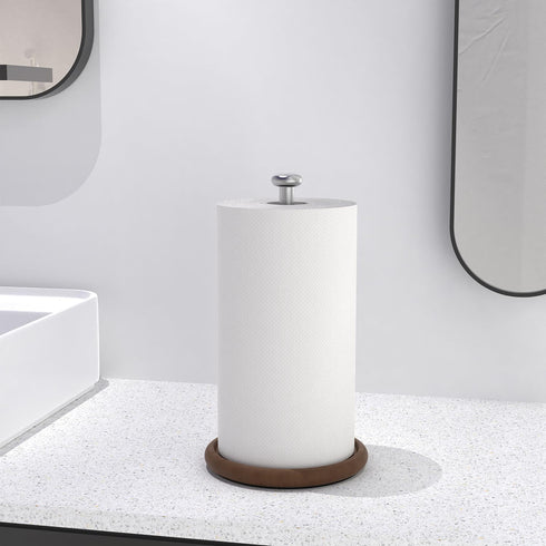 Countertop VEHHE Wooden Paper Towel Holder with Weighted Base, One-Handed Tear Paper Towel Holder Stand with Damping