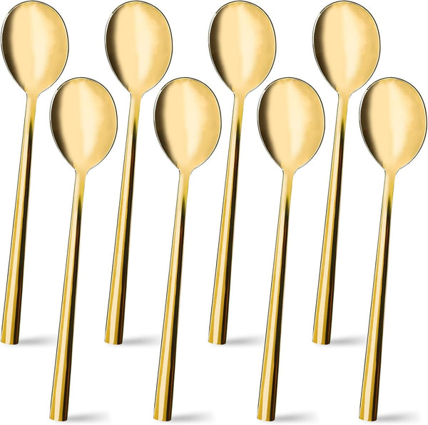 HANSGO 8PCS Gold Stainless Steel Spoons, 8.5 Inch Soup Spoons Dinner Spoons for Kitchen Home
