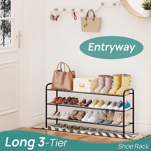 Closet, 3-Tier 15-18 viewcare Long Shoe Rack for Extra Long Shoe Rack for Entryway & Garage, Sturdy Metal Construction