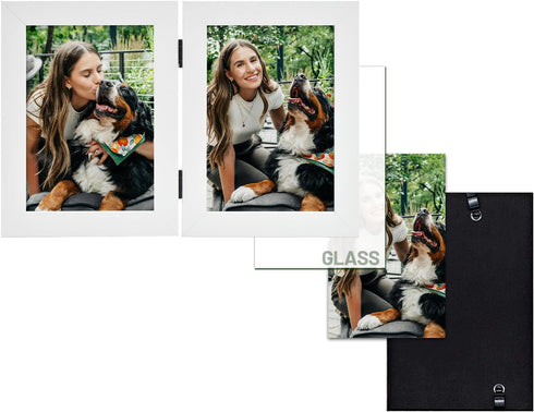 Frametory 4x6 Double Picture Frame - Hinged Real Glass Collage for 2 Photos, Vertical Desktop Frame (Blue, 1 Pack)