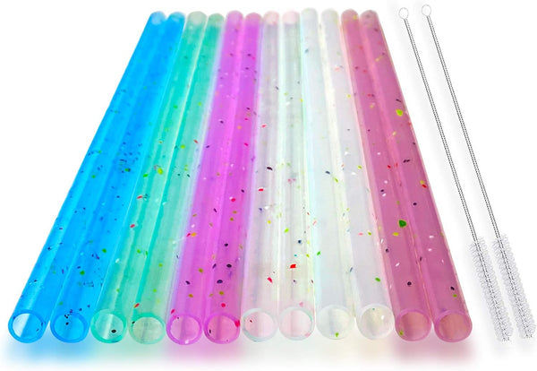 Reusable Silicone Drinking Straws, 12 Pcs Eco Friendly Straws with 2 Cleaning Brushes for 30oz and 20oz Tumblers