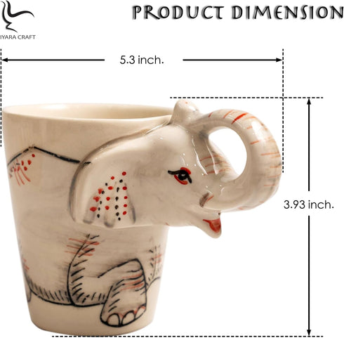 IYARA CRAFT 3D Elephant Coffee Mug 11oz - Sculpted Trunk Handle, Quality Ceramic, Microwave & Dishwasher Safe