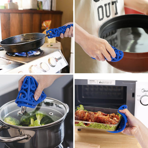 CHEFBEE 3PCS Trivets for Hot Dishes, Non-Slip Heat Resistant Silicone Trivet Mat for Kitchen Countertop, Flexible Blue