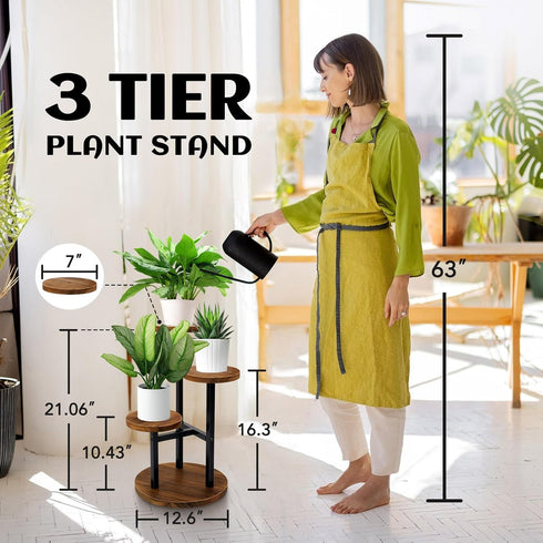 3 AUGOSTA Tier Plant Stand, Tall Metal Wood Shelf Holder for Indoor, Outdoor Display Rack Flower Pot Stand for Corner