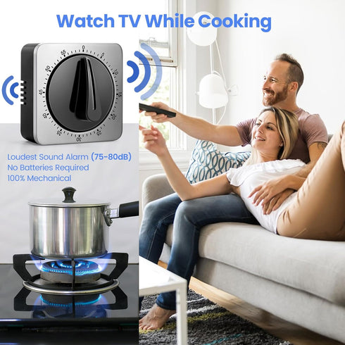 Kitchen Timers for Cooking, Chef Cooking Timer Clock with Loud Alarm, 100% Mechanical Desk Timer - No Batteries Required
