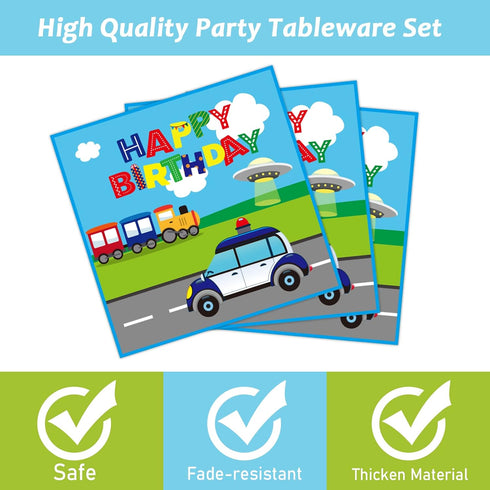 96 Set 24 gisgfim Pcs Transportation Plates and Napkins Party Supplies Car Tableware Bus Train Plane Ship Traffic Light