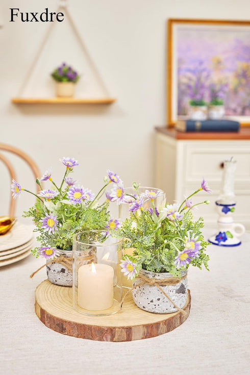 2Pcs,Daisies Daisy Artificial Flowers in Cement Vases Faux Flowers Farmhouse Home Coffee Table Bookshelf Office Desk