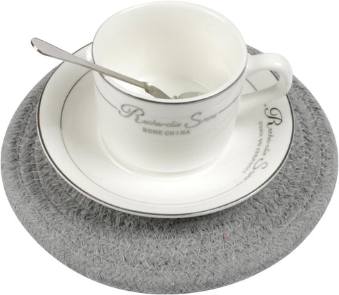 Potholders Set Trivets Set - 100% Pure Cotton Thread Weave Hot Pot Holders (Set of 3), Diameter 7 Inches (Light Gray)