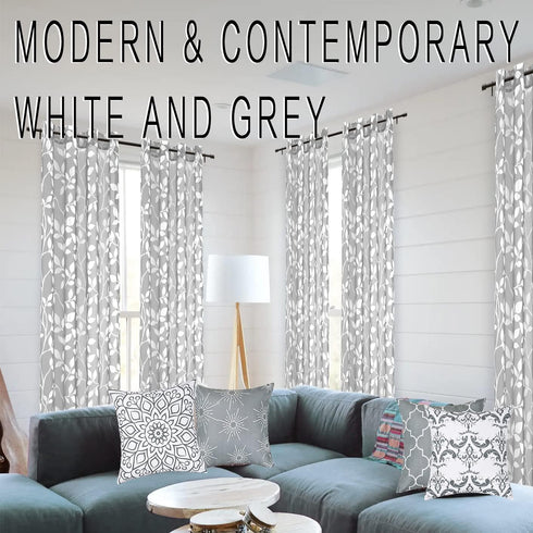 XTMYI Light Grey Small Window Curtain Panels for Bathroom, Grommet Leaf Striped Sheer Half Short Curtains, 48 Inch