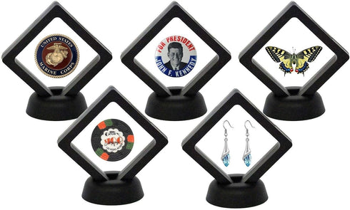 Set of 10 Pcs Black Diamond Shape Display Holder Stands, 3D Floating Frame for Medallions