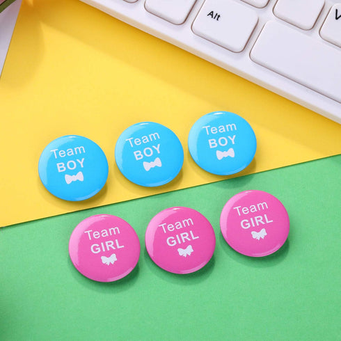 WILLBOND 72 Pcs Gender Reveal Decorations - 36 Team Boy or Girl Pins & 36 Bracelets for Baby Shower Games