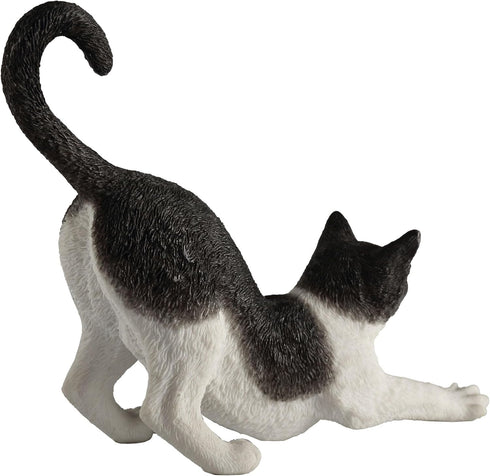 Veronese Design Hand Painted Figurine, 4 7/8 Inch Black and White Cat Stretching