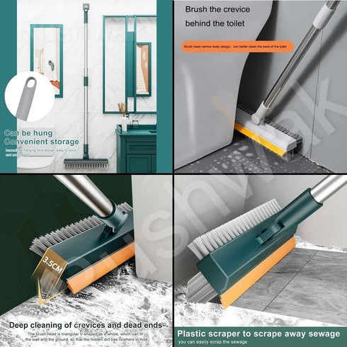 Rushwak 3 1 180 in Long Handle Bathroom Cleaning Brush with Wiper, Rotate for Floor/Toilet Cleaning (Multicolor)