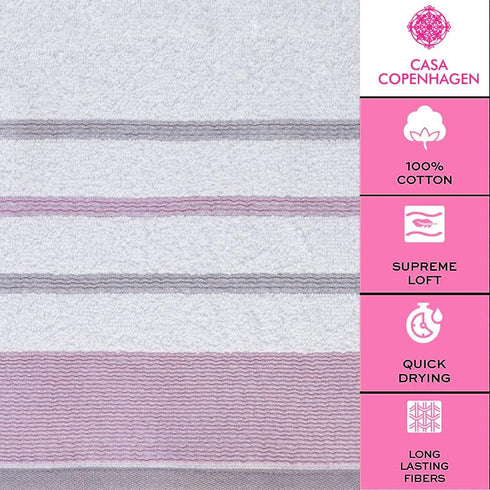 6Pcs 100% Set- 600GSM, 2Bath 2Hand 2Washcloths, Set CASA COPENHAGEN White Bay Egyptian Cotton Large Designer Towels