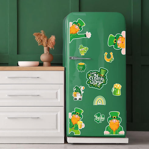 Whaline 12Pcs St. Patrick's Day Refrigerator Magnets, Green Lucky Clover Rainbow Gnome Stickers for Holiday Decoration