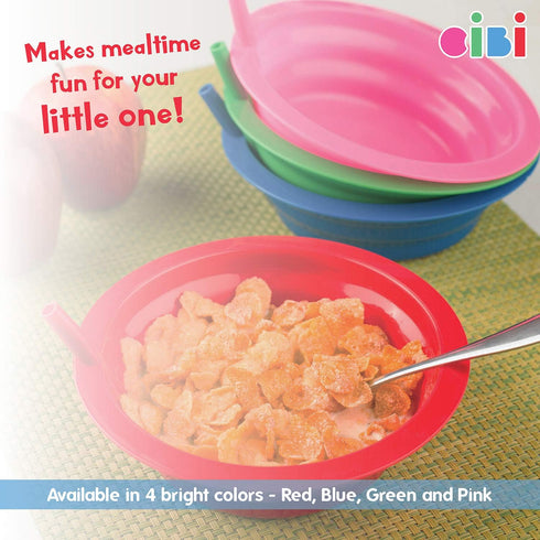 Cibi Cereal Bowls with Straws for Kids, Set of 4 Colorful BPA-Free Toddler Sip-A-Bowls with Built-In Straw for Cereal