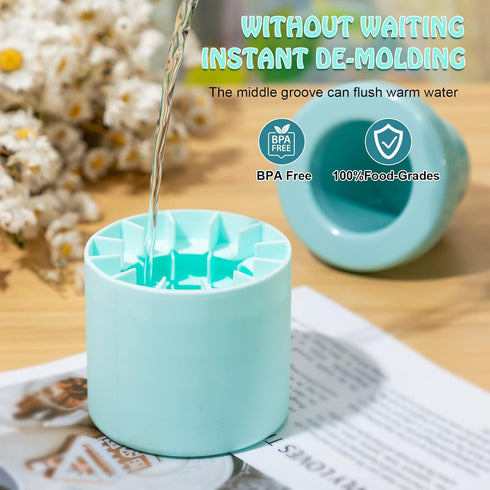 Cylinder Silicone Ice Cube Molds, Holds 60 Ice Cubes, Decompress Ice Lattice Trays, Easy Release Ice Cube Cup (Blue,