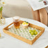 13"9") Rectangle Rattan Tray with Mother of Pearl Inlay, Rattan Serving Tray with Handle for Coffee, Bread, Fruits