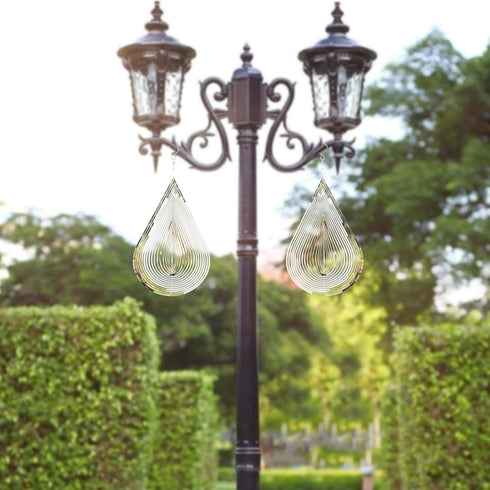 Wind Spinner with Flowing-Light Effect, Stainless Steel House Hanging Decoration 12“x 8“ with 360° Rotating Hook (1 pc)