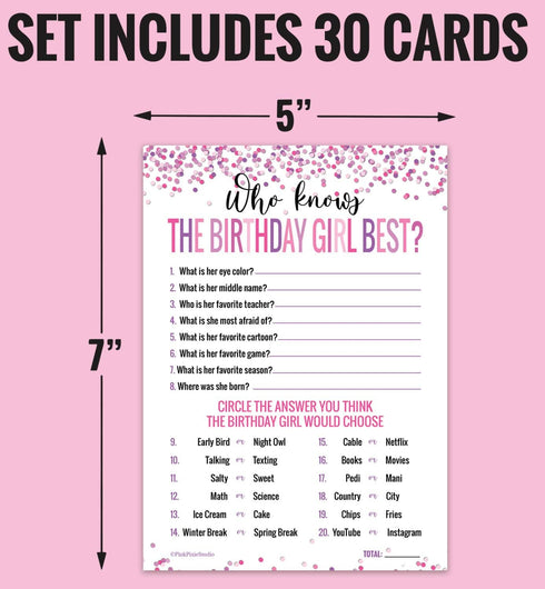 30 Who Knows The Birthday Girl Best Game Cards for Child or Teen Party Supplies