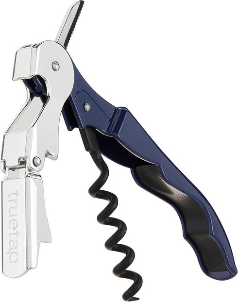 True Brands TrueTap Double Hinged Waiters Corkscrew - Top-notch Stainless Steel Opener with Foil Cutter, Navy Blue, Set