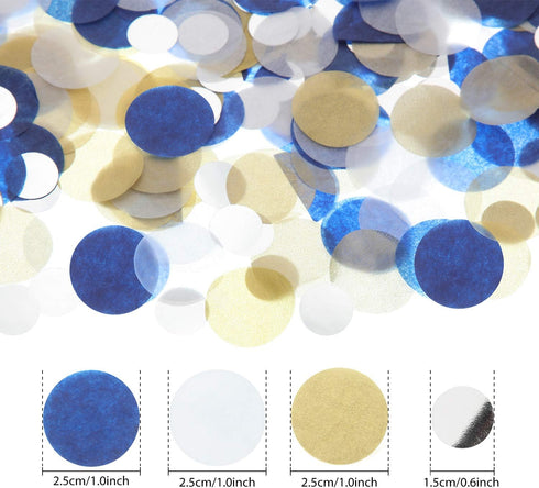 TecUnite Round Tissue Paper Table Confetti Dots for Wedding Birthday Party Decoration, 1.76 oz (Blue Gold Silver, 2.5
