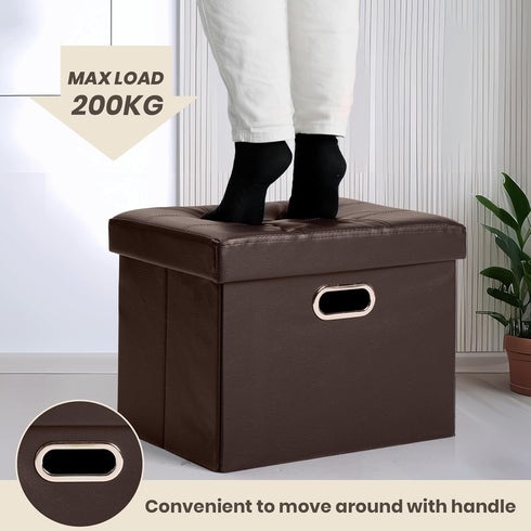 17x13x13in COSYLAND Ottoman with Storage Folding Leather Ottoman Footrest Foot Stool Brown Ottoman for Rooms Small