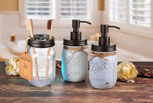 Mason Jar Toothbrush Holder – Bronze with 16 Ounce Genuine Glass Mason Jar, Premium Rust-Proof Stainless Steel