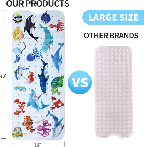Tubozadi 40X16 Inch Baby Bath Mat for Tub Non Slip Kids Bathtub Mat Extra Long Toddler Bath Tub Shower Mat Anti Slip