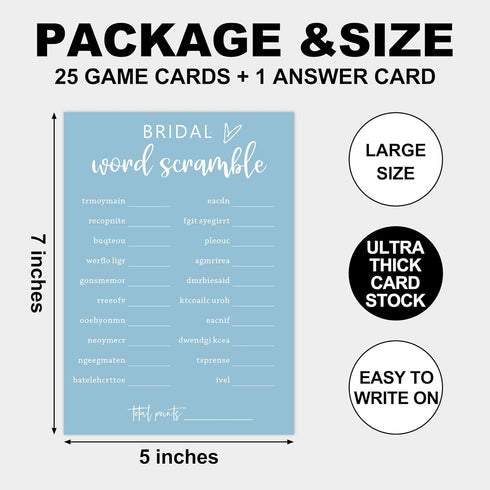 Blue Theme Bridal Shower Games 25 Guests, Bridal Word Scramble Bridal Games with Answer Card, Wedding Games for Reception, Bride Groom Wedding Bachelorette Engagement Party Supplies-C14