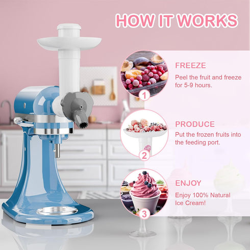 Frozen Frozen Natural Ice Cream Maker Attachment for Kitchen aid Stand Mixer, Dessert Maker, Fruit Sorbet Machine