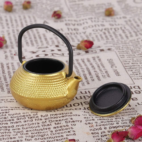 Japanese Cast Iron Teapot, Gold Tetsubin Tea Kettle, 50ml Mini Teapot Kettle, Traditional Japanese Teapot with Handle