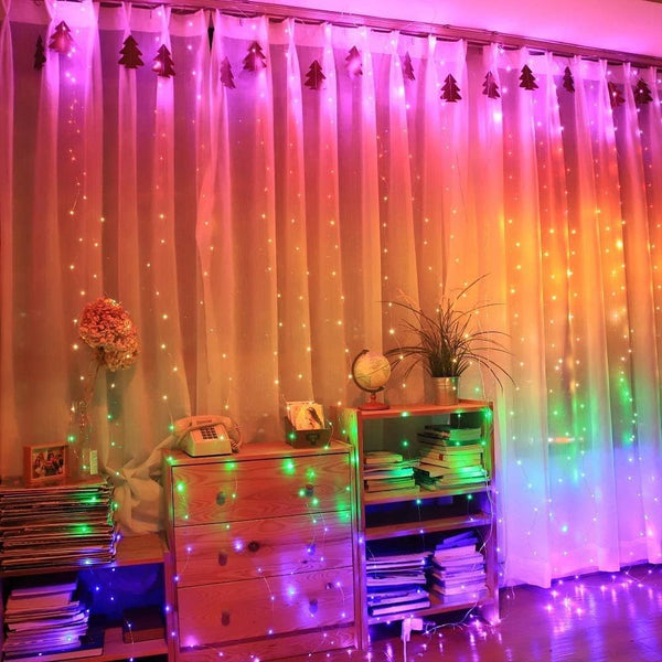 Honche 300Led Cuttable Curtain String Lights 10x10ft with Remote Window Lights for